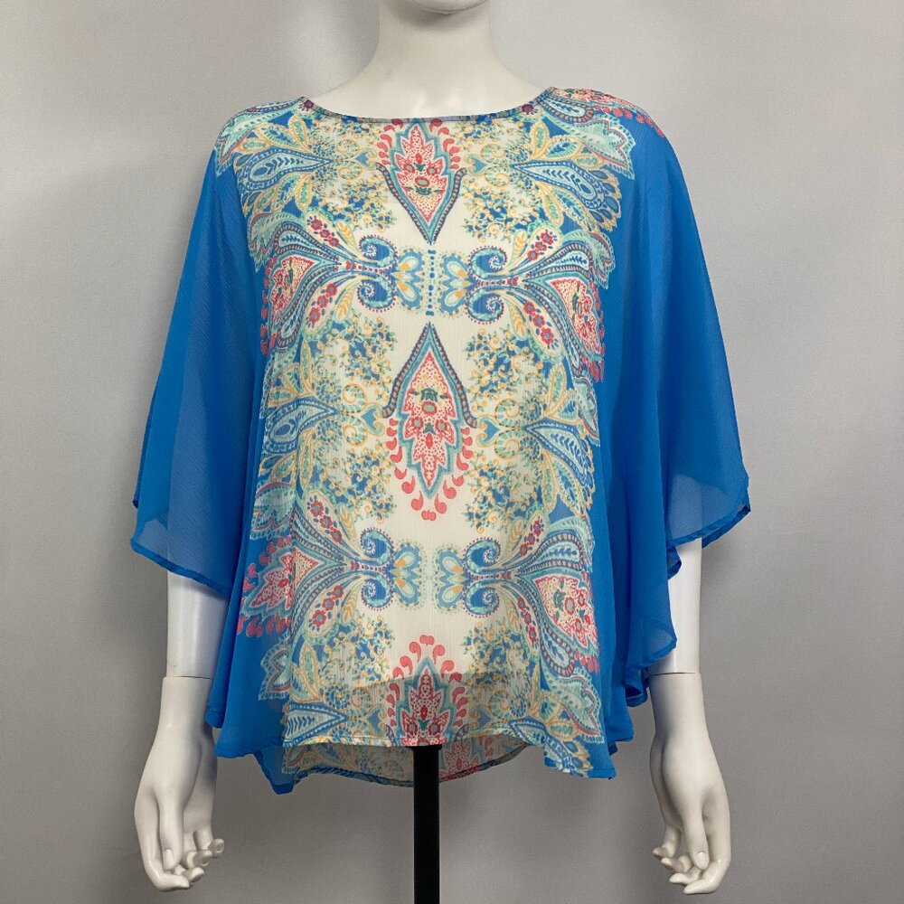 Ruby Rd. Women Blue Multi Color Blouse Sheer with Cami Inside Size M